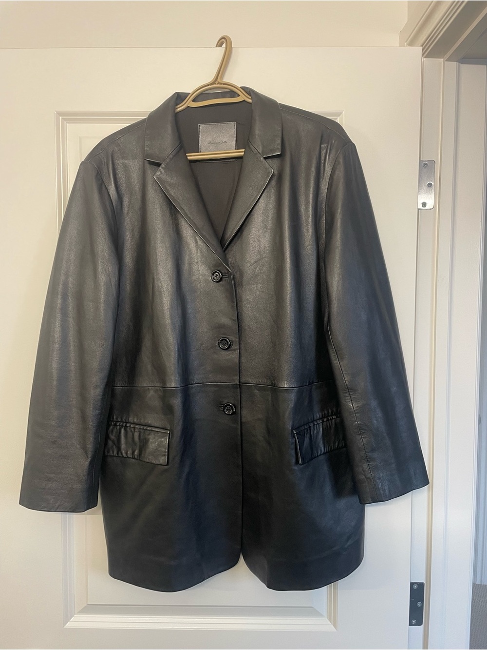 Massimo Dutti Black Genuine Nappa Leather Blazer Jacket - M - 90s Chic